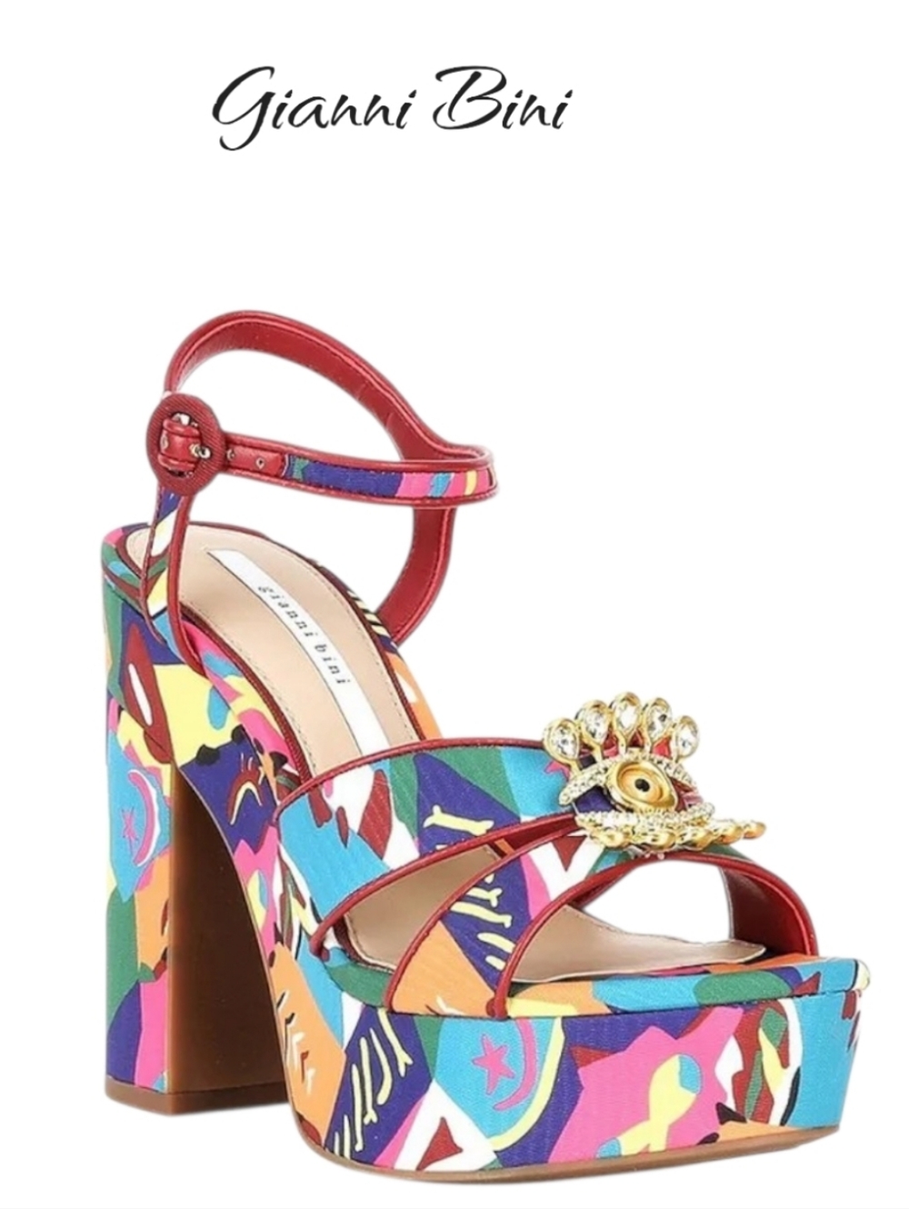 Gianni Bini Beaux Printed Whimsical Mismatch Ornament Platform Sandals 7.5